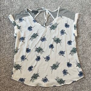 Elegant Floral Blouse with Blue and Gray Accents
